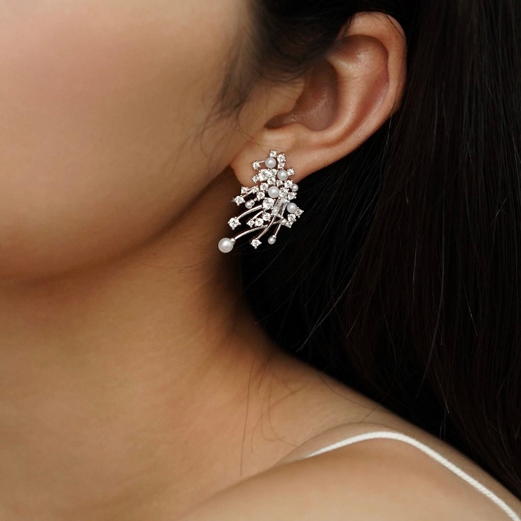 Elegant Pearl Crystal Cluster Earrings