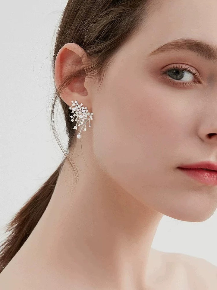 Elegant Pearl Crystal Cluster Earrings
