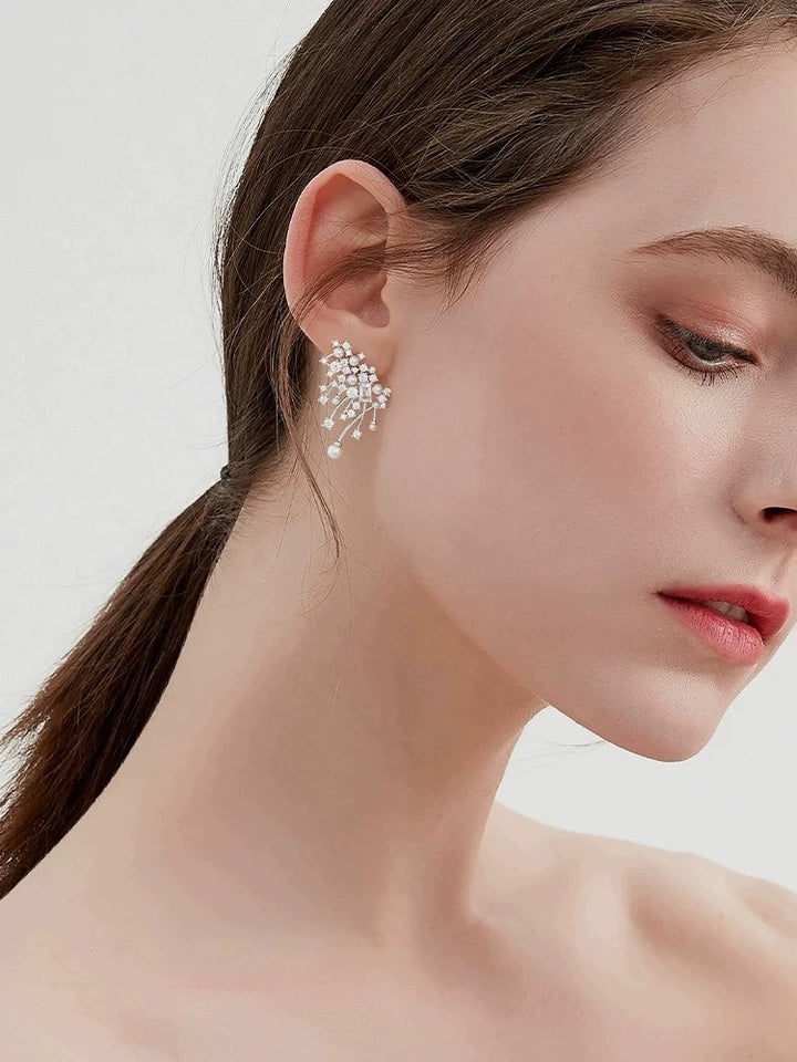 Elegant Pearl Crystal Cluster Earrings
