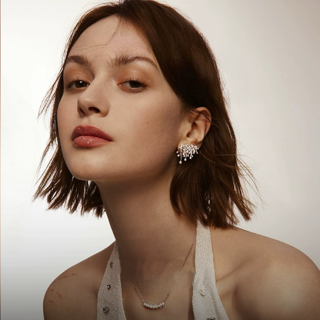 Elegant Pearl Crystal Cluster Earrings