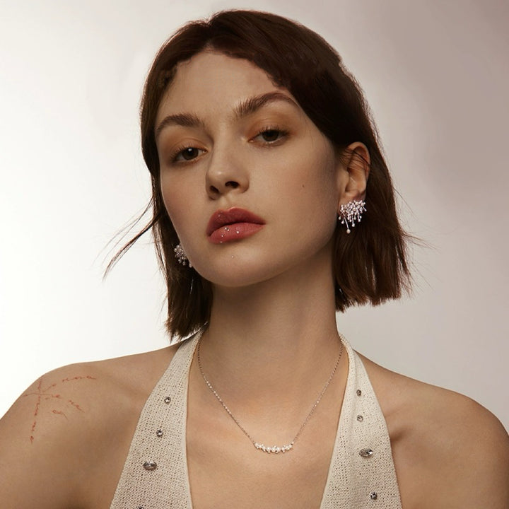 Elegant Pearl Crystal Cluster Earrings