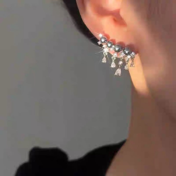 Gray Pearl  Zircon Drop Earrings