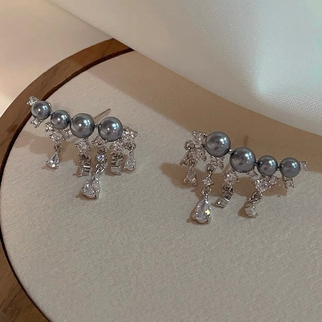 Gray Pearl  Zircon Drop Earrings