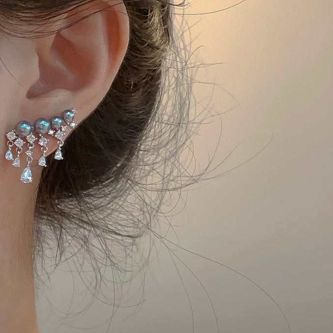 Gray Pearl  Zircon Drop Earrings