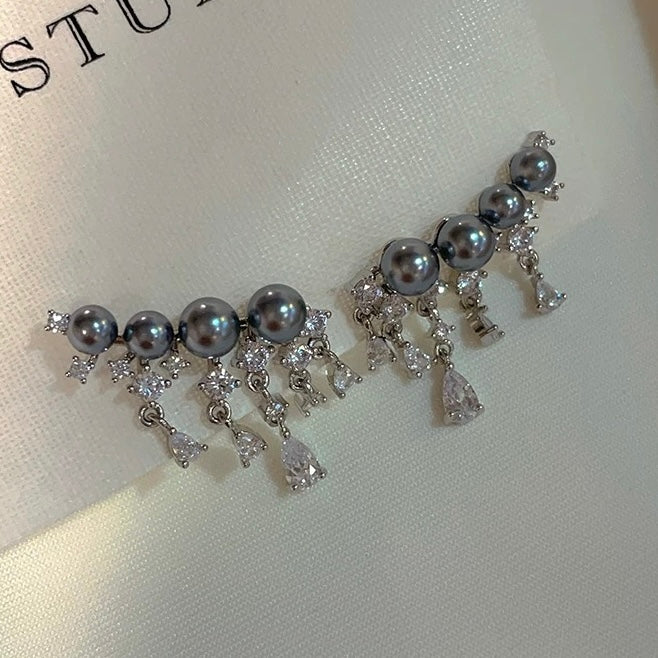 Gray Pearl  Zircon Drop Earrings