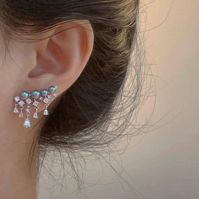 Gray Pearl  Zircon Drop Earrings