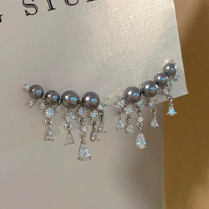 Gray Pearl  Zircon Drop Earrings