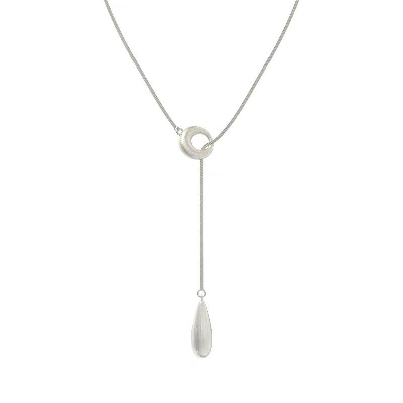 Minimalist Brushed Teardrop Lariat Necklace