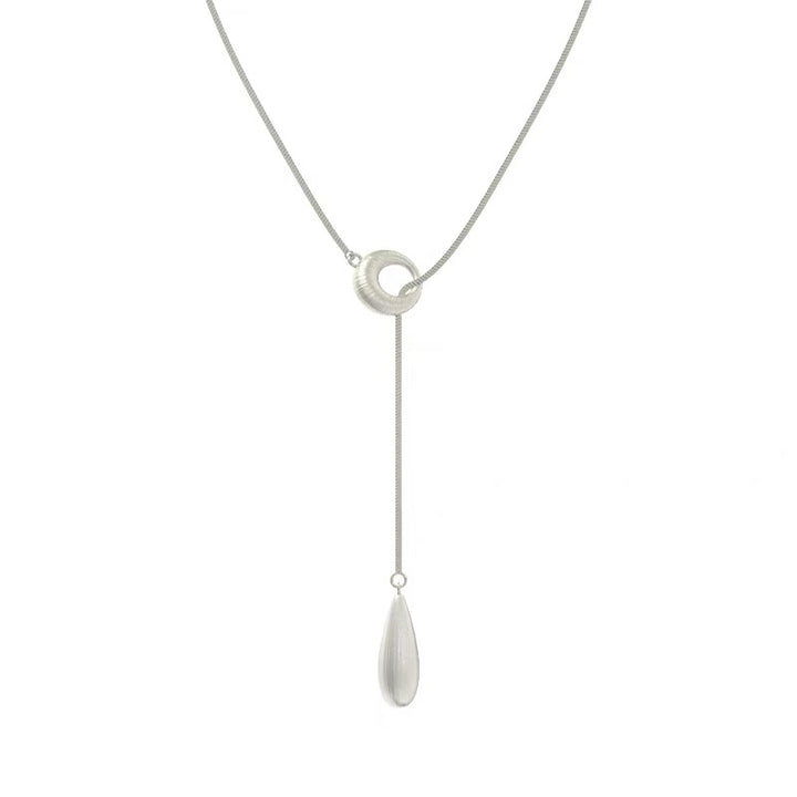 Minimalist Brushed Teardrop Lariat Necklace