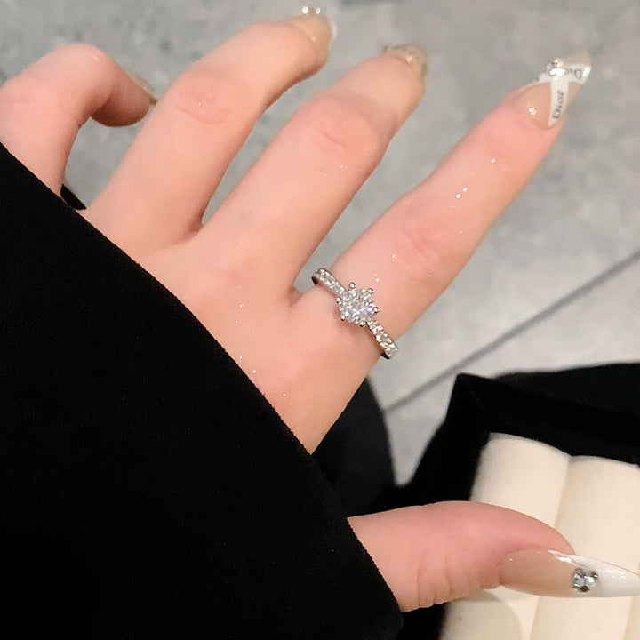 Classic Six-Prong Moissanite Solitaire Ring — Pavé Band | S925 Sterling Silver