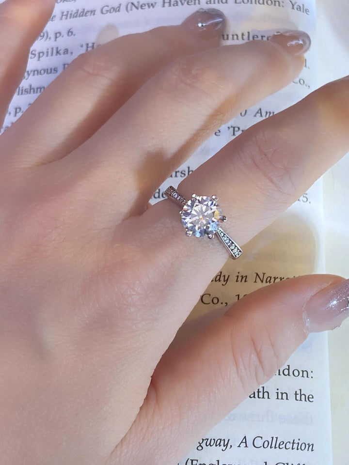 Classic Six-Prong Moissanite Solitaire Ring — Pavé Band | S925 Sterling Silver