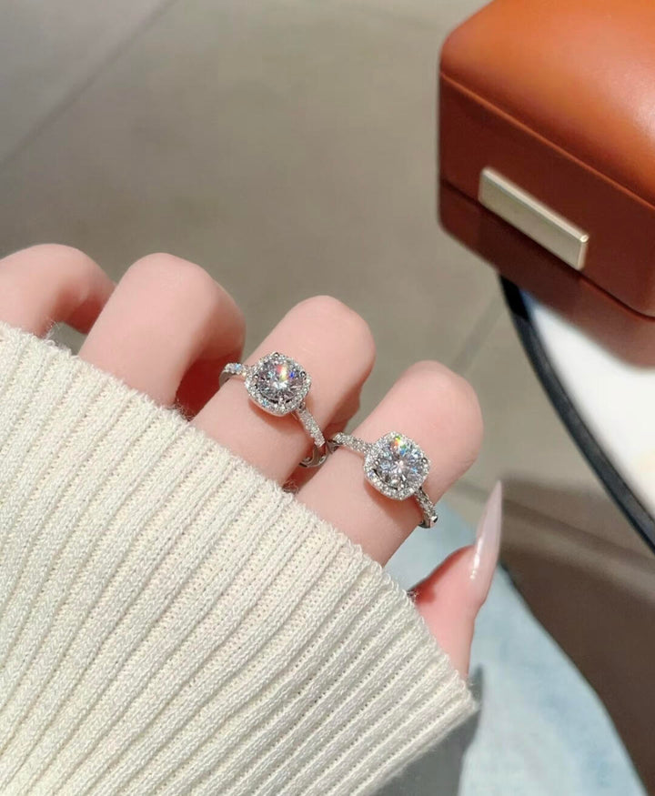 Round Moissanite Halo Engagement Ring — Pavé Band | S925 Sterling Silver