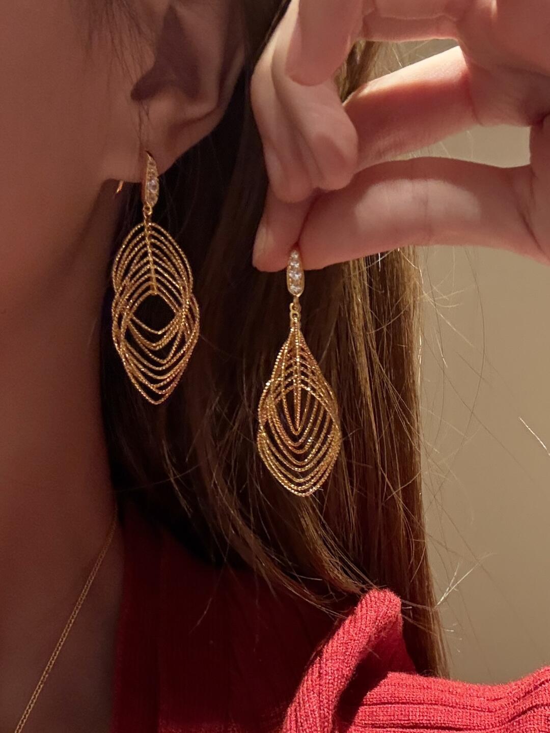 Layered Geometric Leaf Drop Earring