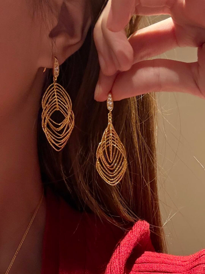 Layered Geometric Leaf Drop Earring