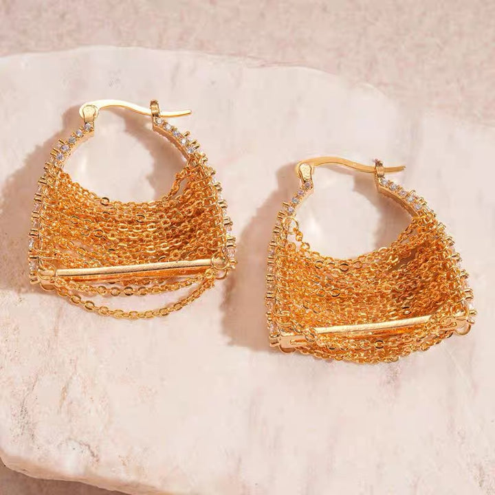 Zirconia Bag Chain Tassel Hoop Earring