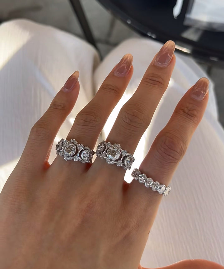 Oval Cut Moissanite Halo Ring — Vintage 3-Stone Design | S925 Sterling Silver