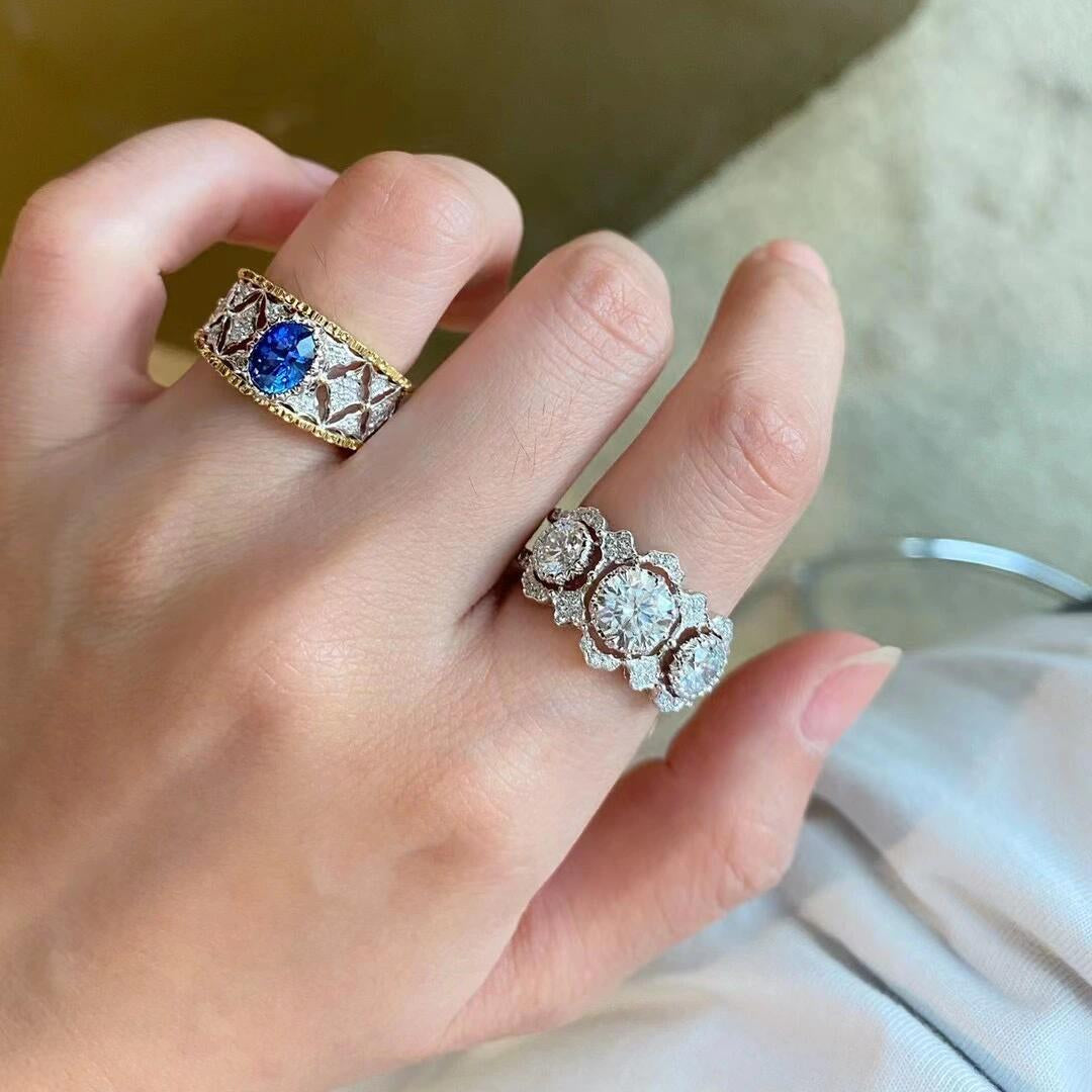 Oval Cut Moissanite Halo Ring — Vintage 3-Stone Design | S925 Sterling Silver