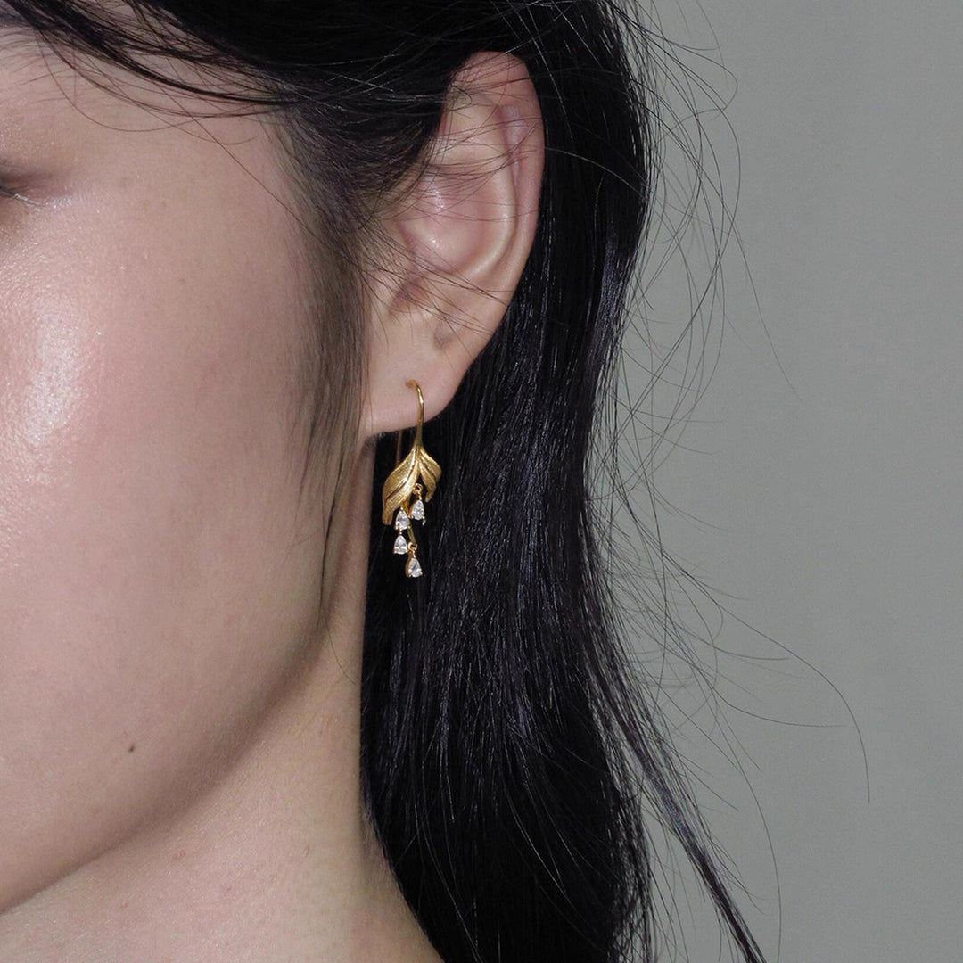 Lily Leaf Drop Earrings with Zircon