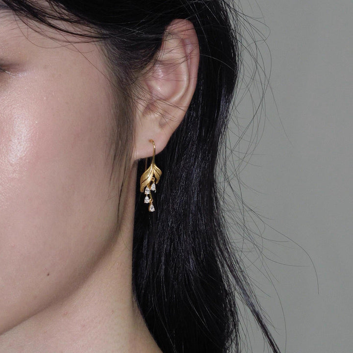 Lily Leaf Drop Earrings with Zircon