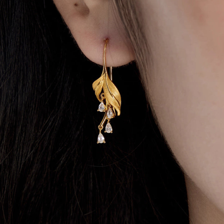 Lily Leaf Drop Earrings with Zircon