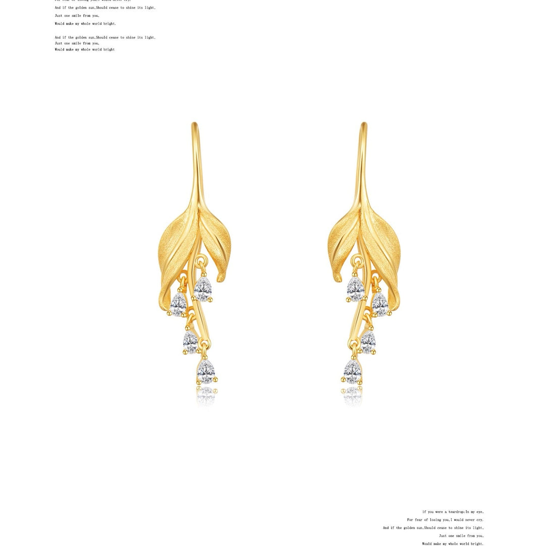 Lily Leaf Drop Earrings with Zircon