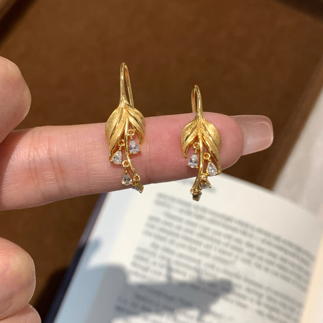 Lily Leaf Drop Earrings with Zircon