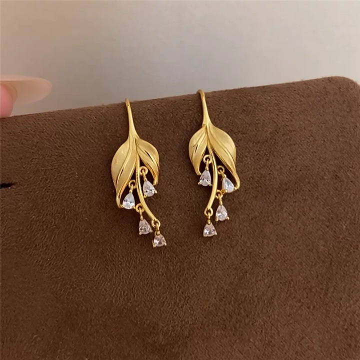 Lily Leaf Drop Earrings with Zircon
