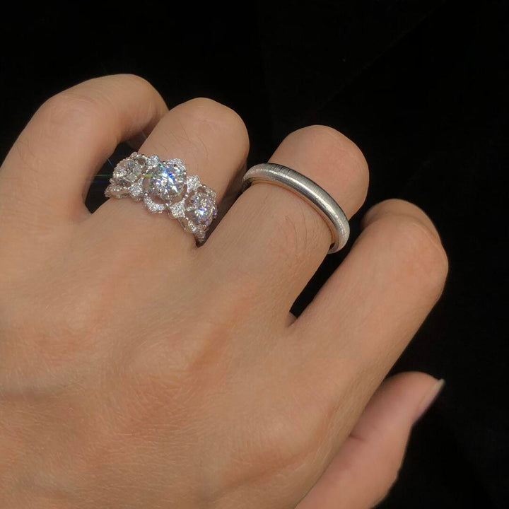 Oval Cut Moissanite Halo Ring — Vintage 3-Stone Design | S925 Sterling Silver