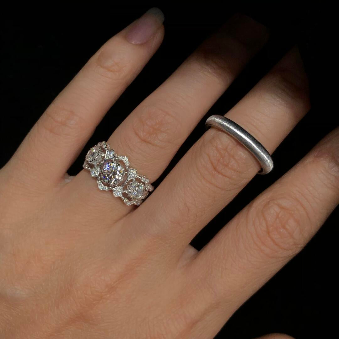 Oval Cut Moissanite Halo Ring — Vintage 3-Stone Design | S925 Sterling Silver