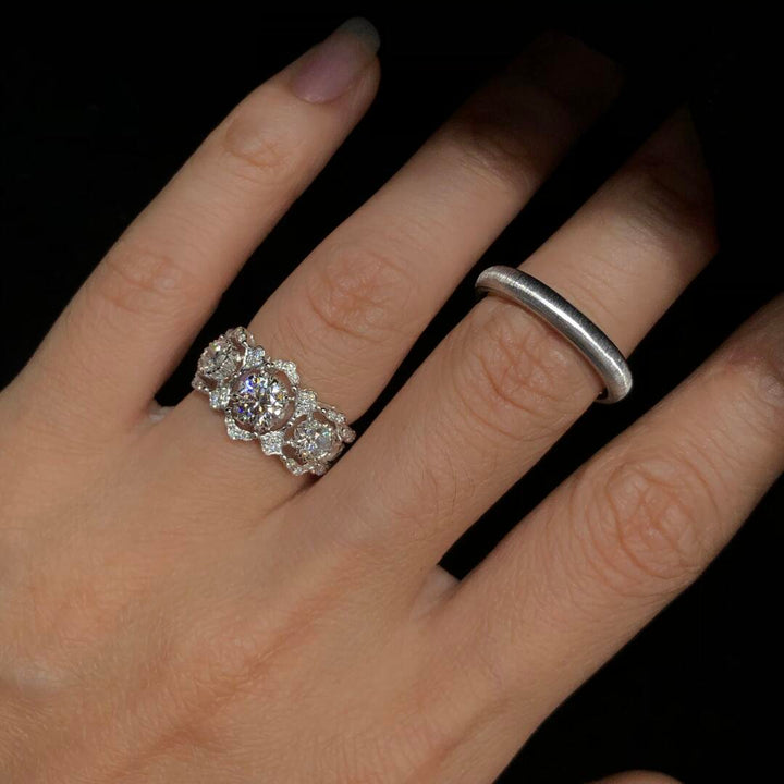 Oval Cut Moissanite Halo Ring — Vintage 3-Stone Design | S925 Sterling Silver