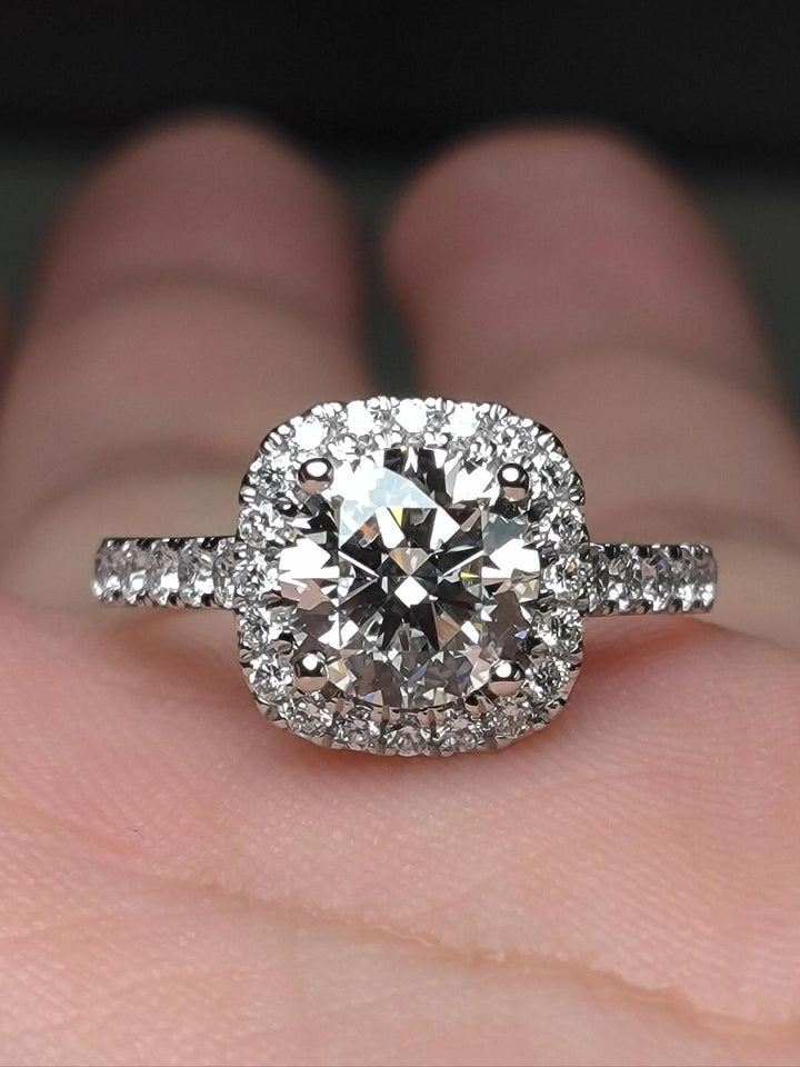 Round Moissanite Halo Engagement Ring — Pavé Band | S925 Sterling Silver