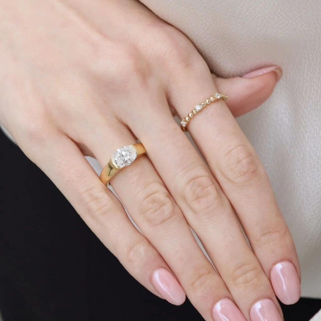 Oval Bezel Moissanite Ring — Minimalist Solitaire | S925 Sterling Silver