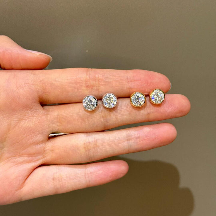 Bezel Moissanite Stud Earrings | S925 Sterling Silver