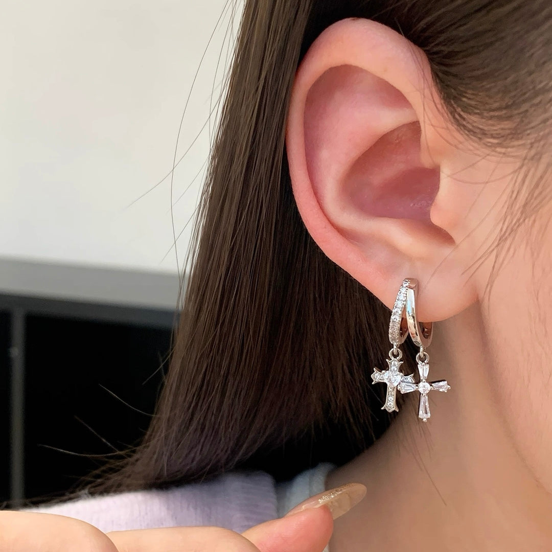 Cross Dangle Zircon Hoop Earrings