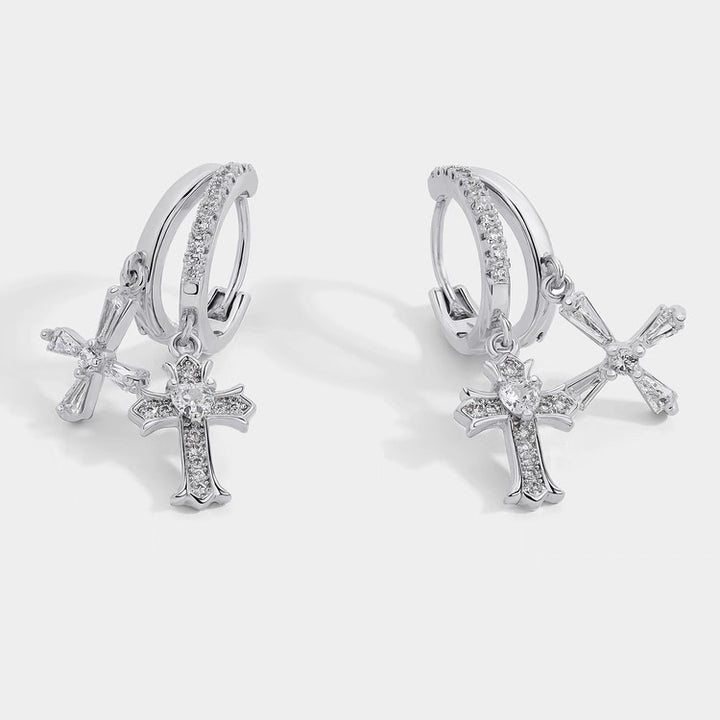 Cross Dangle Zircon Hoop Earrings