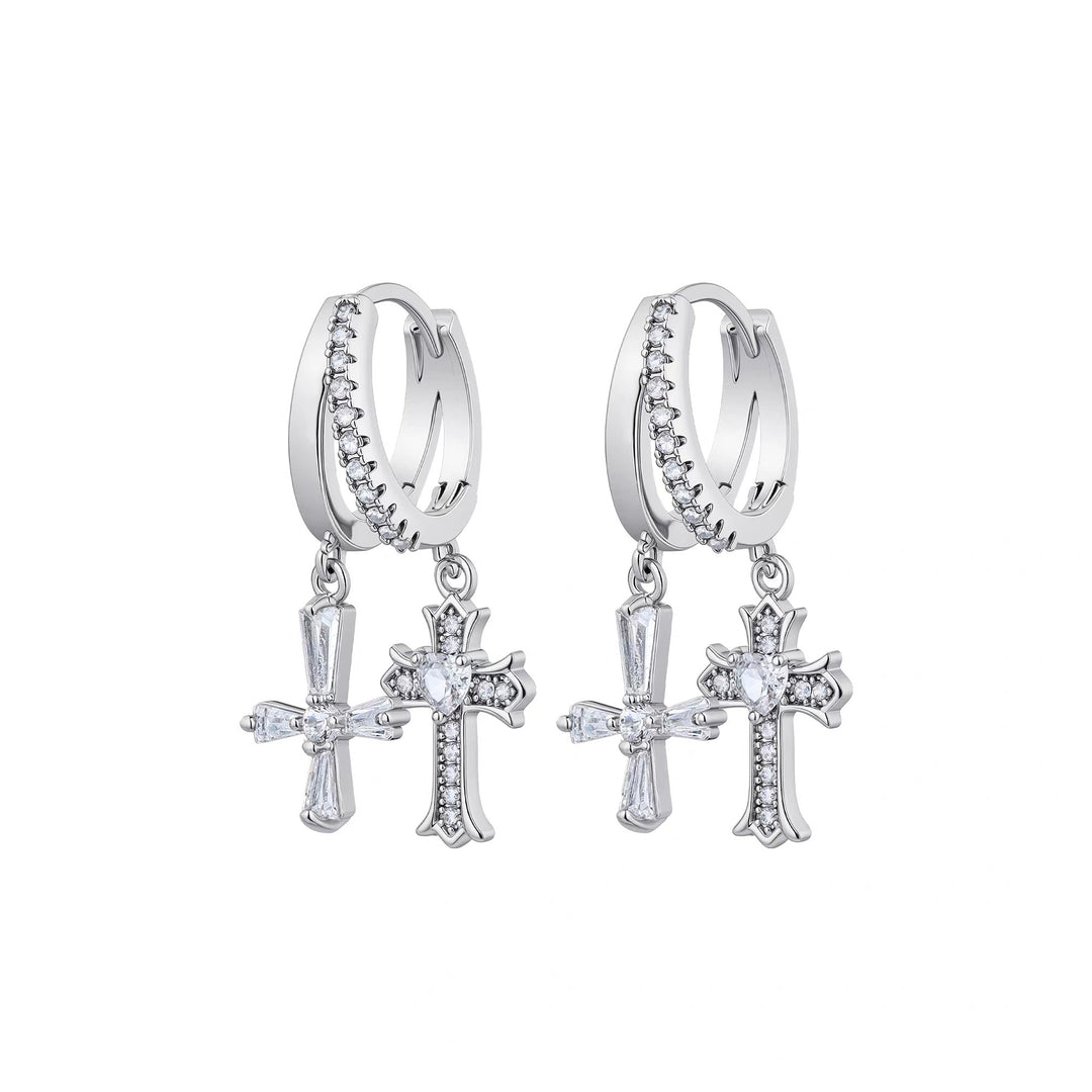 Cross Dangle Zircon Hoop Earrings