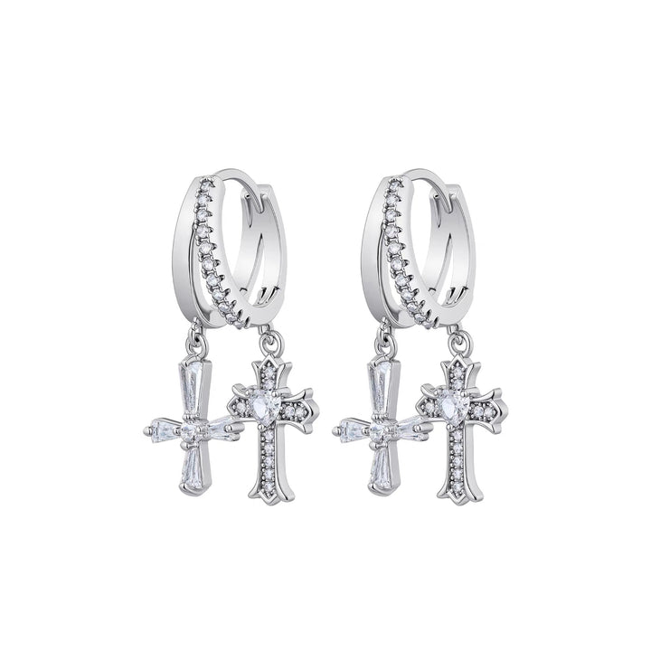 Cross Dangle Zircon Hoop Earrings