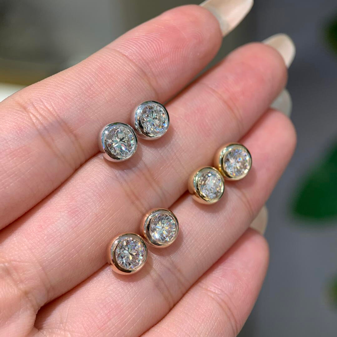 Bezel Moissanite Stud Earrings | S925 Sterling Silver
