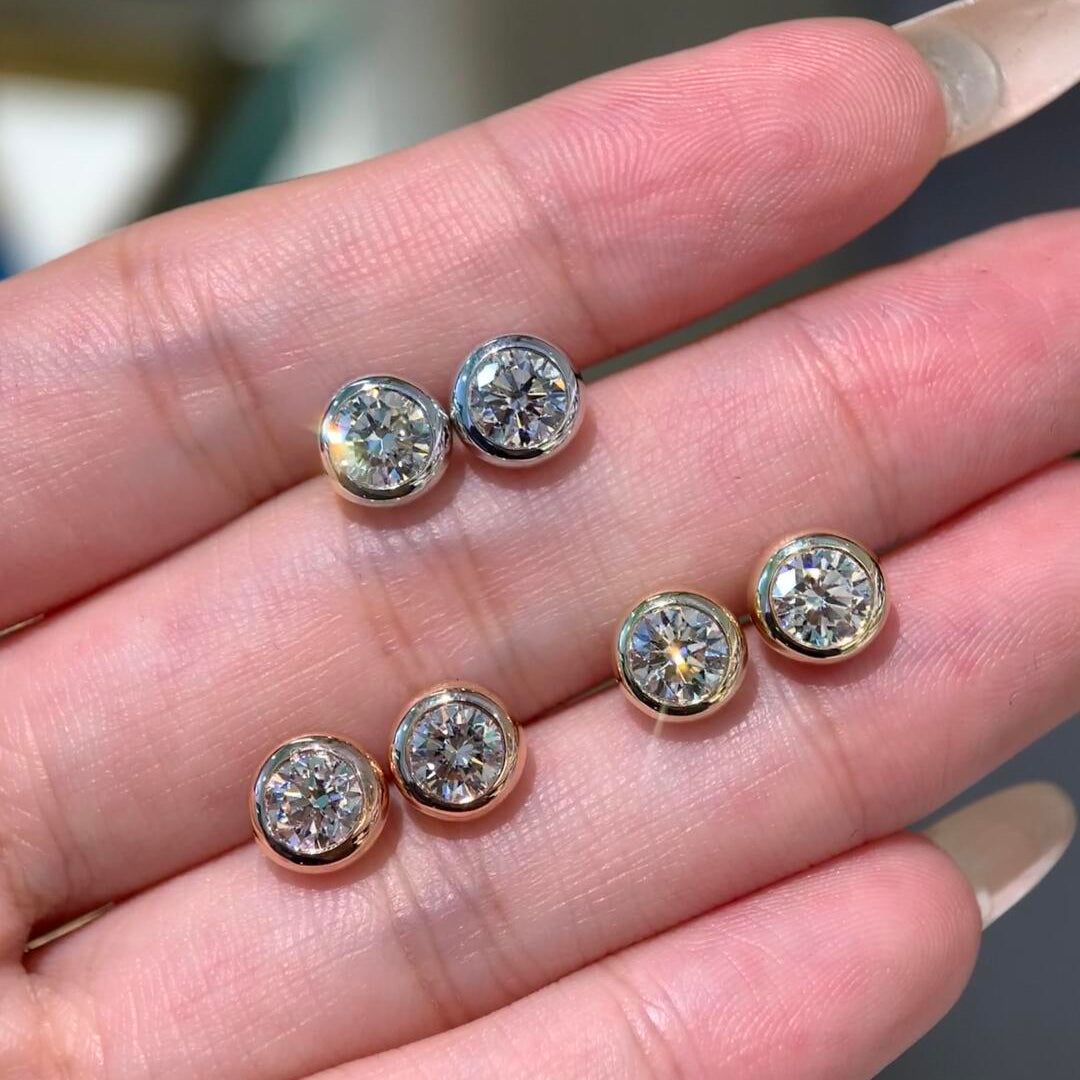 Bezel Moissanite Stud Earrings | S925 Sterling Silver