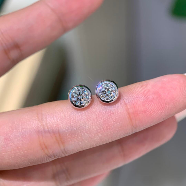 Bezel Moissanite Stud Earrings | S925 Sterling Silver