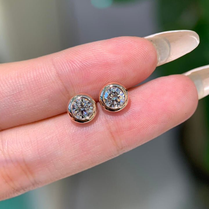 Bezel Moissanite Stud Earrings | S925 Sterling Silver