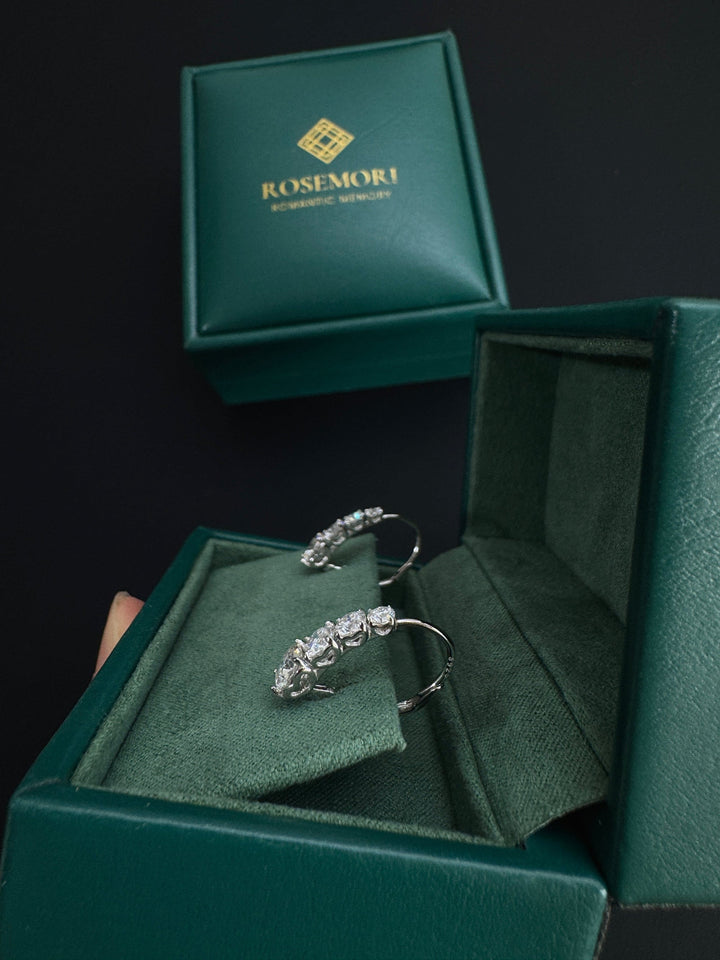 Graduated Moissanite Huggie Earrings — Multi-Stone Drop | S925 Sterling Silver