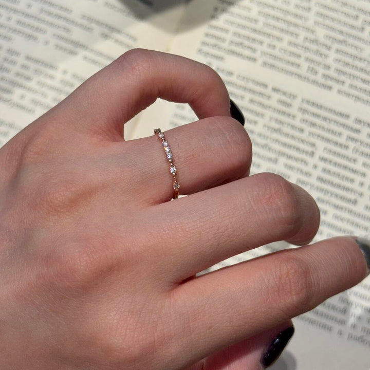 Rose Gold Minimal Zircon Stacking Ring — Delicate Band | S925 Sterling Silver