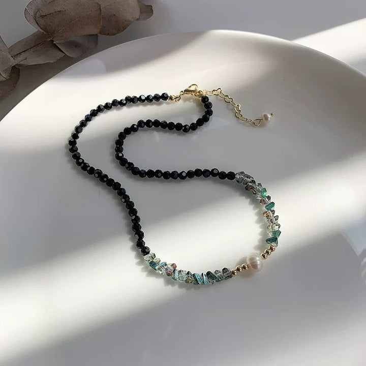 Black Crystal Natural Pearl Bracelet And Necklace Set
