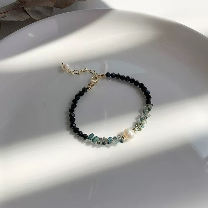 Black Crystal Natural Pearl Bracelet And Necklace Set