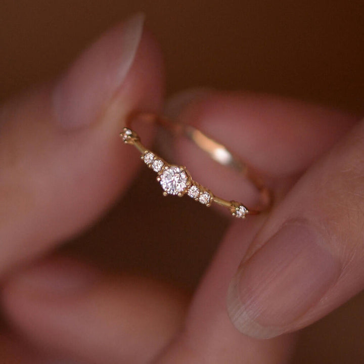 Vintage Cluster Zircon Stacking Ring — Slim Band | S925 Sterling Silver