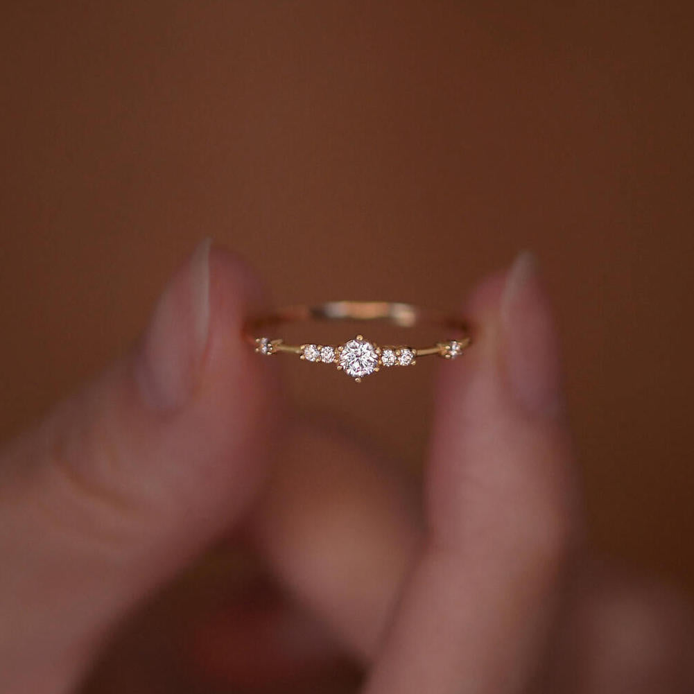 Vintage Cluster Zircon Stacking Ring — Slim Band | S925 Sterling Silver