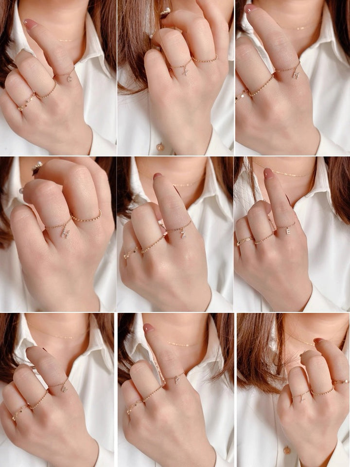 Personalized Initial Chain Ring — Adjustable Letter Band | S925 Sterling Silver