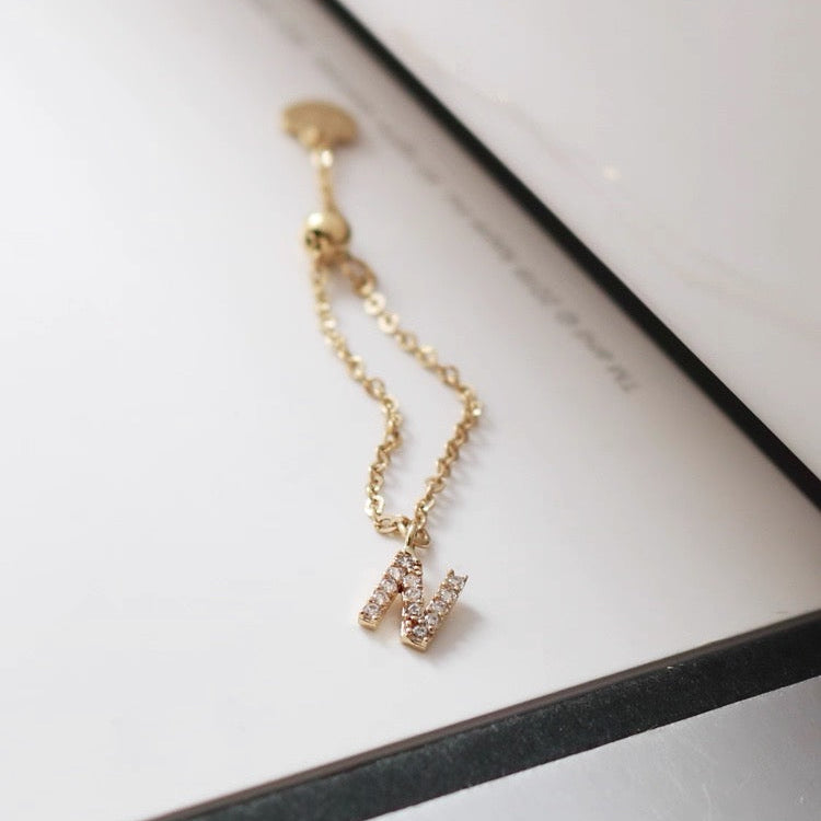 Personalized Initial Chain Ring — Adjustable Letter Band | S925 Sterling Silver