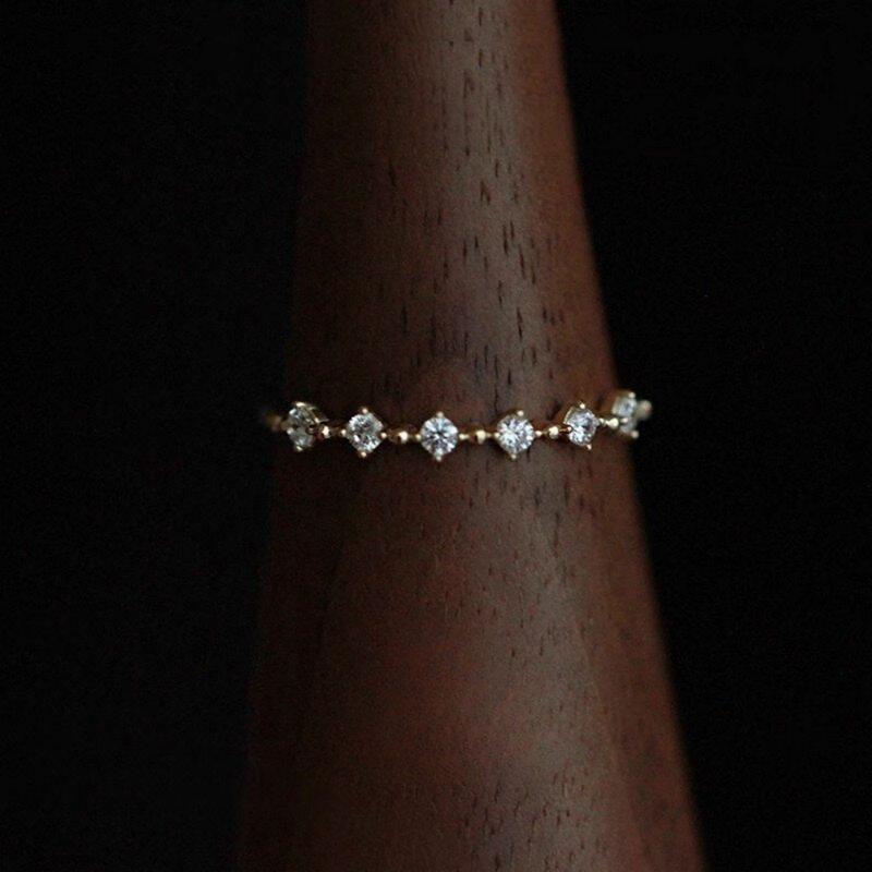 Dainty Zircon Wave Stacking Ring — Slim Band | S925 Sterling Silver